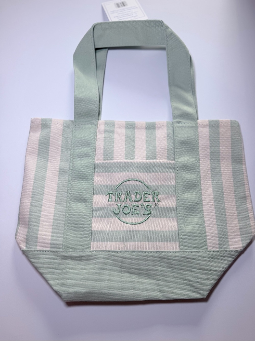 NWT Trader Joe's Mint Stripe Canvas Tote Bag